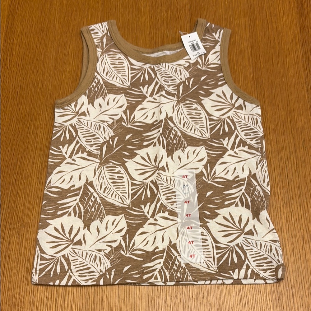Old Navy Brown and Cream Tropical Leaf Tank Top